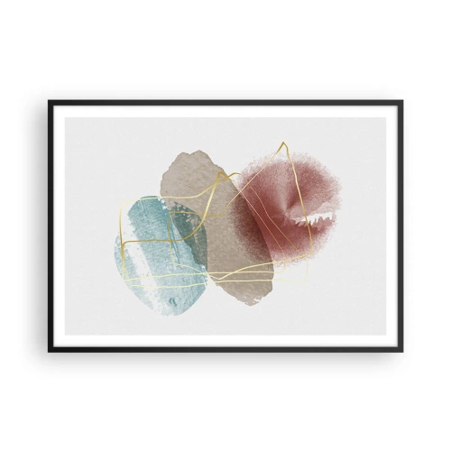 Plakat w czarnej ramie - Abstrakcyjne formy z delikatnymi kolorami i złotymi liniami - 100x70cm - Korale przestrzeni - Nowoczesna dekoracja ścienna do salonu i sypialni ARTTOR