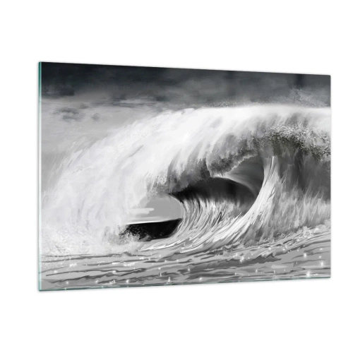Obraz na szkle - Potężna fala uchwycona w czarno-białej estetyce - 120x80cm - Gniew oceanu - Nowoczesna dekoracja ścienna do salonu, kuchni i sypialni ARTTOR