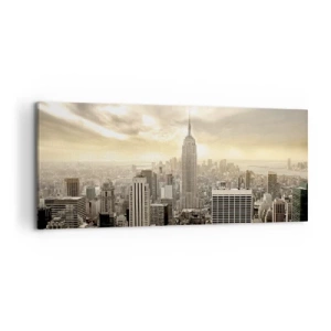 Obraz na płótnie - Panorama miasta z widokiem na Empire State Building - 120x50cm - Nowy Jork utkany z szarości - Nowoczesna dekoracja ścienna do salonu i sypialni ARTTOR