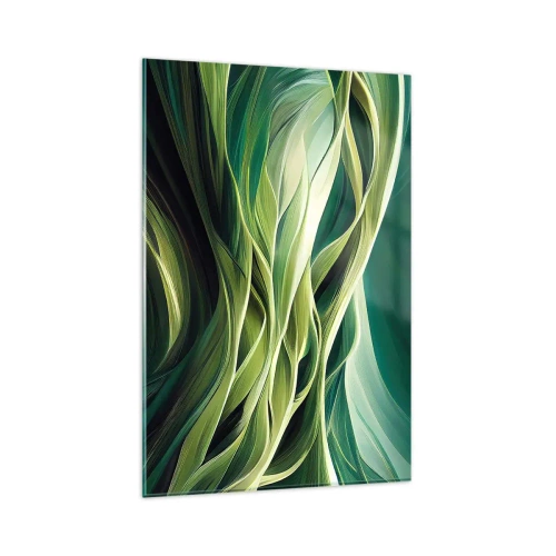 Obraz na szkle - Dynamiczne linie w odcieniach zieleni - 80x120cm - Abstrakcyjna gra w zielone - Nowoczesna dekoracja ścienna do salonu i sypialni ARTTOR