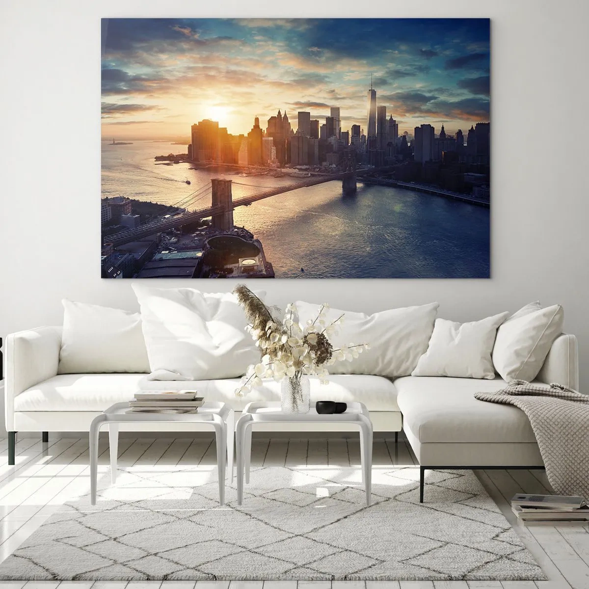 Obraz na szkle - Widok na miasto o zachodzie słońca z mostem na pierwszym planie - 70x50cm - Pomnik kultury Zachodu - Nowoczesna dekoracja ścienna do salonu i sypialni ARTTOR