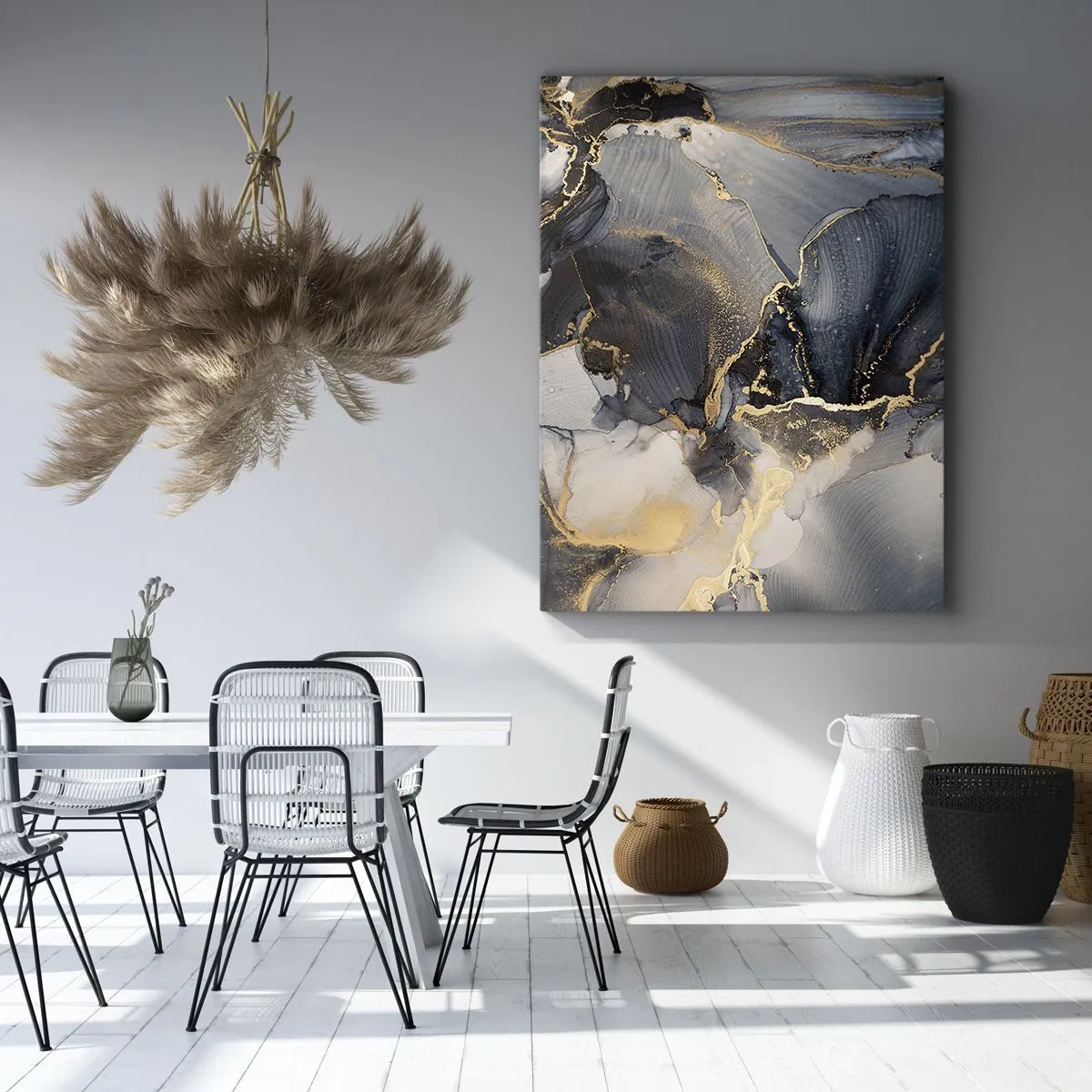 Obraz na płótnie - Abstrakcyjna kompozycja w odcieniach granatu, szarości i złota - 50x70cm - Życie kamienia - Nowoczesna dekoracja ścienna do salonu, kuchni i sypialni ARTTOR