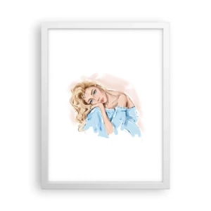 Plakat w białej ramie - Rozmarzona w błękicie - 30x40 cm