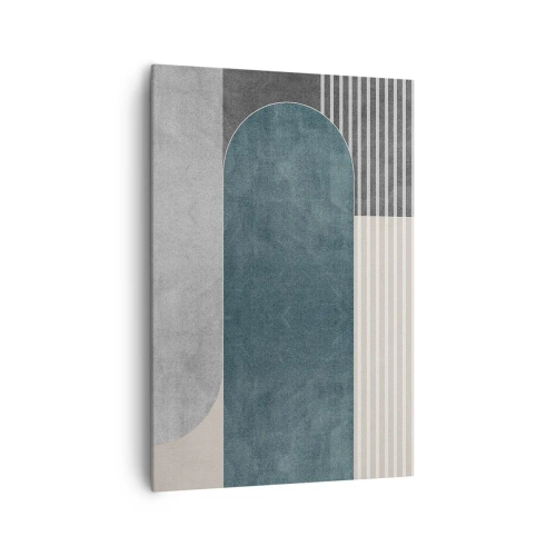 Obraz na płótnie - Geometryczna abstrakcja w odcieniach szarości i zieleni - 70x100cm - Kompozycja na poziomie - Nowoczesna dekoracja ścienna do salonu i sypialni ARTTOR