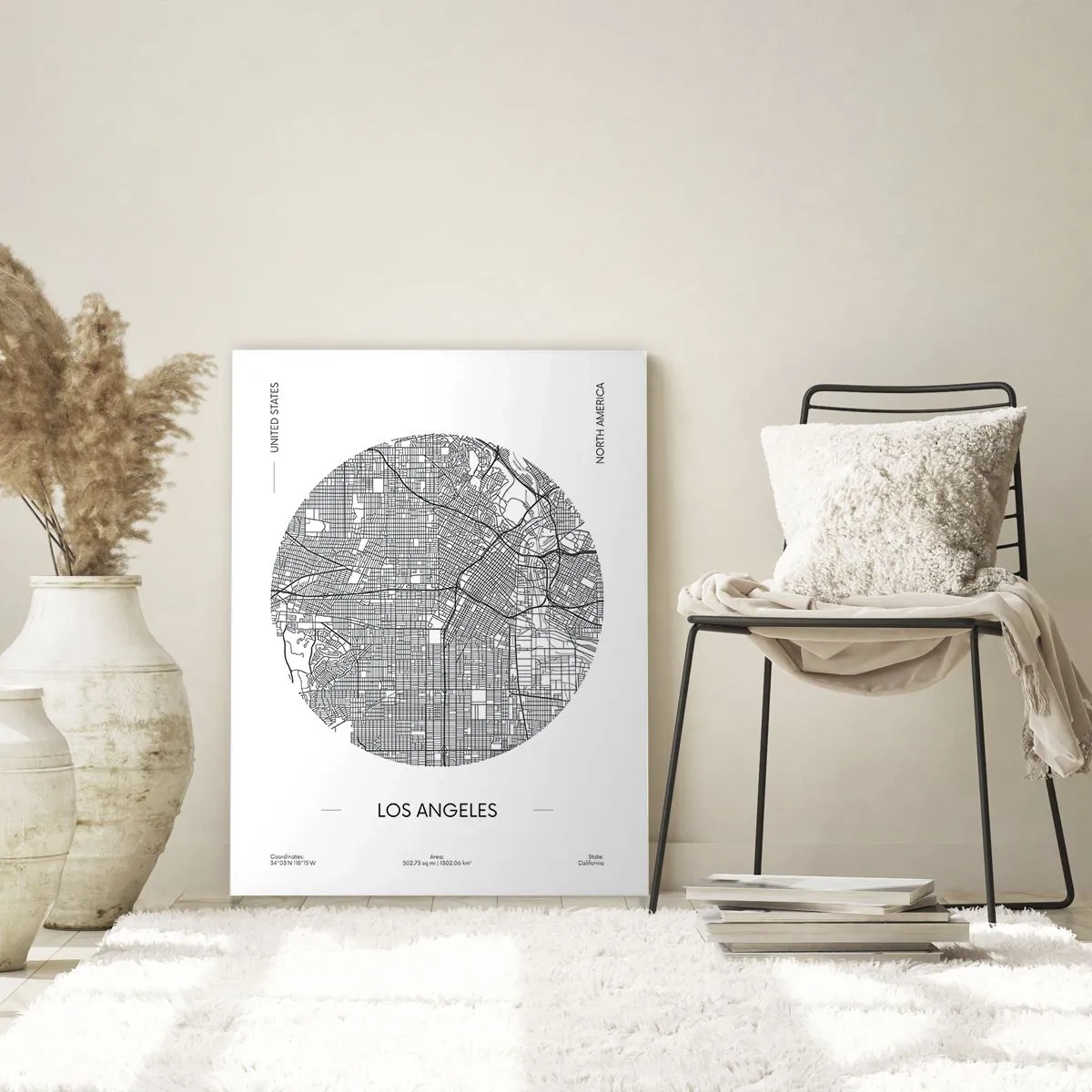 Obraz na szkle - Czarno-biała mapa Los Angeles w stylu minimalistycznym - 50x70cm - Anatomia Los Angeles - Nowoczesna dekoracja ścienna do salonu, kuchni i sypialni ARTTOR