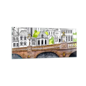 Obraz na szkle - Rysunek mostu i zabytkowej architektury miejskiej - 120x50cm - Miasto jak malowane - Nowoczesna dekoracja ścienna do salonu i sypialni ARTTOR