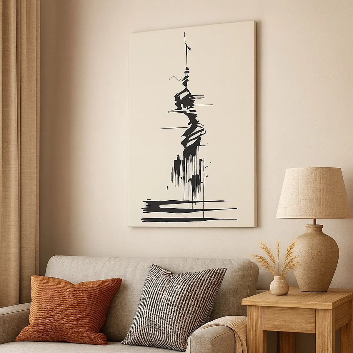 Obraz na płótnie - Minimalistyczna abstrakcja przedstawiająca zarys postaci wspinającej się na szczyt - 50x70cm - Abstrakcja pośpieszna - Nowoczesna dekoracja ścienna do salonu, kuchni i sypialni ARTTOR