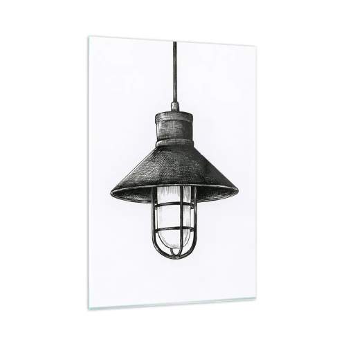Obraz na szkle - Rysunek wiszącej lampy w stylu retro na białym tle - 80x120cm - Jak przed laty… - Nowoczesna dekoracja ścienna do salonu i sypialni ARTTOR