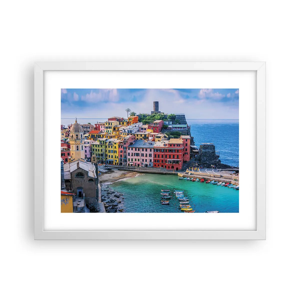 Plakat w białej ramie - Śródziemnomorskie magiczne miasteczko - 40x30 cm
