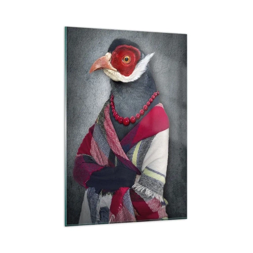 Obraz na szkle - Stylizowane portrety wilka, bażanta i lwa w eleganckich ubraniach - 80x120cm - Co ja tu robię?! - Nowoczesna dekoracja ścienna do salonu i sypialni ARTTOR