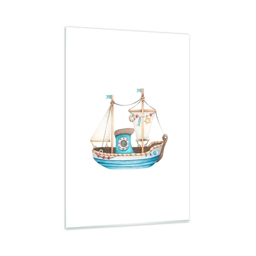 Obraz na szkle - Ilustracja statku w pastelowych kolorach na białym tle - 80x120cm - Ahoj, przygodo! - Nowoczesna dekoracja ścienna do salonu i sypialni ARTTOR
