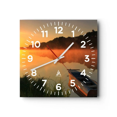 Zegar ścienny - Wschód słońca nad wodą jak tafla lustra - 30x30 cm