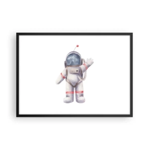 Plakat w czarnej ramie - Astronauta w stylu akwarelowym na białym tle - 70x50cm - To na razie! - Nowoczesna dekoracja ścienna do salonu i sypialni ARTTOR