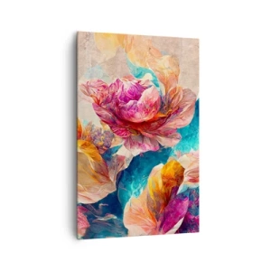 Obraz na płótnie - Kolorowe kwiaty na beżowym tle - 80x120cm - Barwny przepych bukietu - Nowoczesna dekoracja ścienna do salonu i sypialni ARTTOR