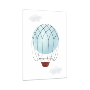 Obraz na szkle - Ręcznie malowany balon na tle delikatnych chmur - 70x100cm - Cały w chmurach - Nowoczesna dekoracja ścienna do salonu i sypialni ARTTOR