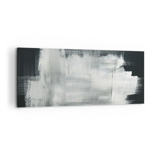 Obraz na płótnie - Białe abstrakcyjne pociągnięcia na ciemnym tle - 120x50cm - Utkane z pionu i poziomu - Nowoczesna dekoracja ścienna do salonu i sypialni ARTTOR