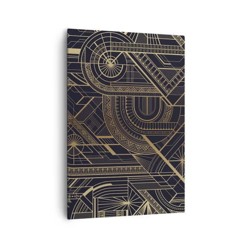 Obraz na płótnie - Złote geometryczne wzory na czarnym tle w stylu art deco - 70x100cm - Koncepty, idee, plany - Nowoczesna dekoracja ścienna do salonu i sypialni ARTTOR
