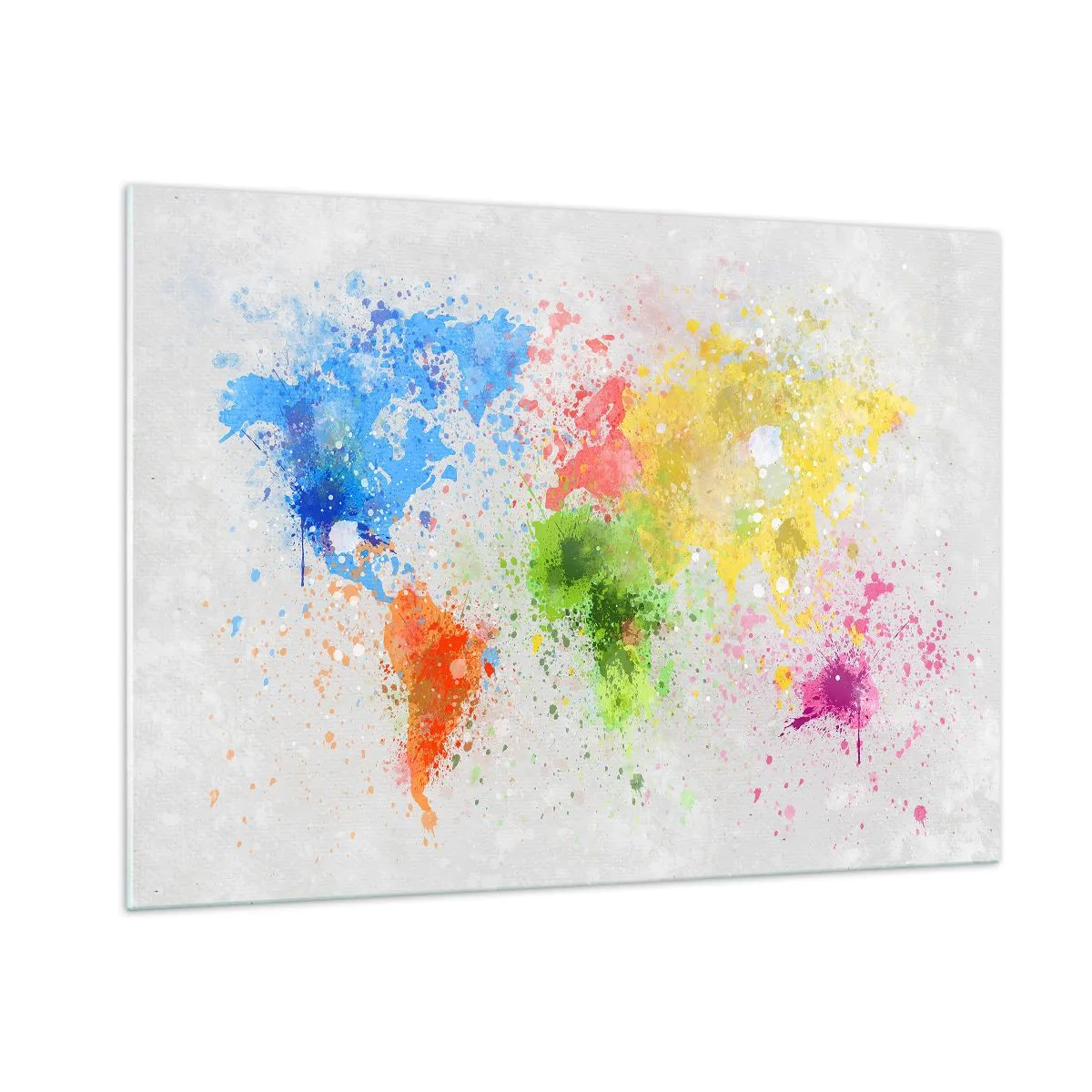 Obraz na szkle - Mapa świata w kolorowych plamach farby - 100x70cm - Wszystkie barwy świata - Nowoczesna dekoracja ścienna do salonu, kuchni i sypialni ARTTOR
