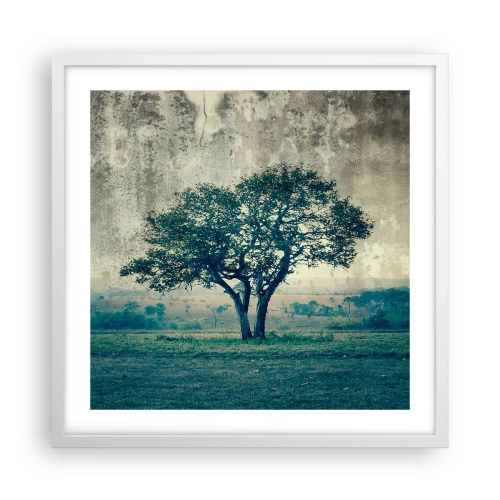Plakat w białej ramie - Jabłoń na błękitnym błoniu? - 50x50 cm