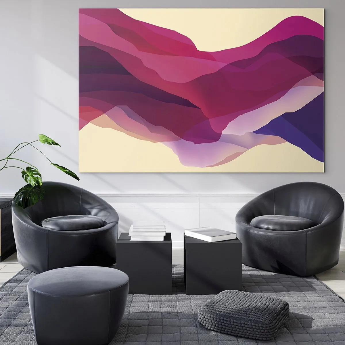 Obraz na szkle - Abstrakcyjne fale w odcieniach purpury i różu na jasnym tle - 70x50cm - Fale purpury - Nowoczesna dekoracja ścienna do salonu i sypialni ARTTOR