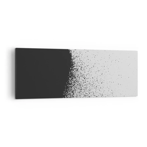 Obraz na płótnie - Abstrakcyjny wzór z czarnymi cząstkami na jasnym tle - 140x50cm - Ruch cząsteczek - Nowoczesna dekoracja ścienna do salonu i sypialni ARTTOR