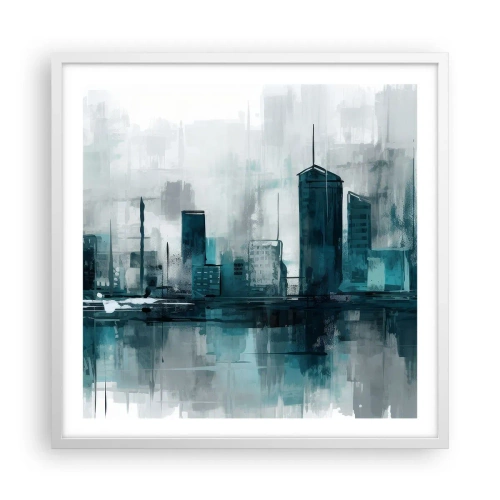 Plakat w białej ramie - Miasto w kolorze deszczu - 60x60 cm