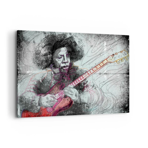 Obraz na płótnie - Artystyczny portret gitarzysty w technice szkicu - 120x80cm - Na falach muzyki - Nowoczesna dekoracja ścienna do salonu, kuchni i sypialni ARTTOR