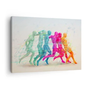 Obraz na płótnie - Kolorowe sylwetki biegaczy w ruchu - 70x50cm - Harmonia ruchu - Nowoczesna dekoracja ścienna do salonu i sypialni ARTTOR