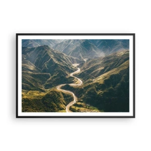 Plakat w czarnej ramie - Górski krajobraz z wijącą się drogą wśród zielonych wzgórz - 100x70cm - Prosto z serca gór - Nowoczesna dekoracja ścienna do salonu i sypialni ARTTOR