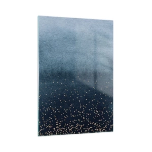 Obraz na szkle - Granatowe gradienty z drobnymi złotymi punktami - 50x70cm - Kompozycja – niebieskie fazy - Nowoczesna dekoracja ścienna do salonu, kuchni i sypialni ARTTOR