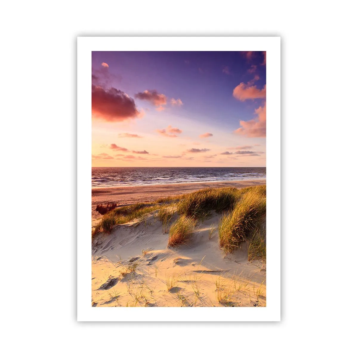 Plakat - Plaża z wydmami i zachodzącym słońcem - 50x70cm - Już latem pachnie powietrze - Nowoczesna dekoracja ścienna do salonu, kuchni i sypialni ARTTOR