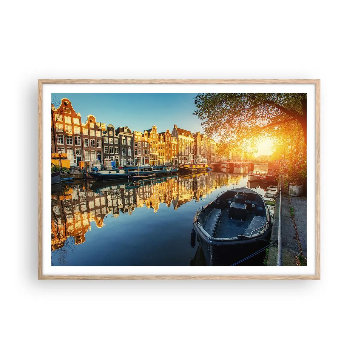 Plakat w ramie jasny dąb - Poranek w Amsterdamie - 100x70 cm