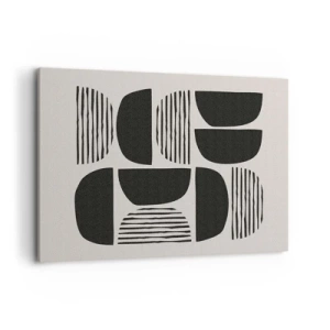 Obraz na płótnie - Geometria z półkolami i liniami w czerni na jasnym tle - 100x70cm - Połowiczne układy - Nowoczesna dekoracja ścienna do salonu, kuchni i sypialni ARTTOR