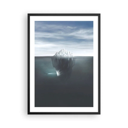 Plakat w czarnej ramie - Góra lodowa z ukrytym ogromnym masywem pod wodą - 50x70cm - Podwodna tajemnica - Nowoczesna dekoracja ścienna do salonu i sypialni ARTTOR