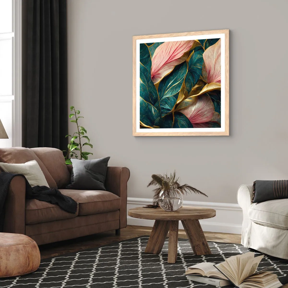 Plakat w ramie jasny dąb - Naturalna elegancja i styl - 50x50 cm