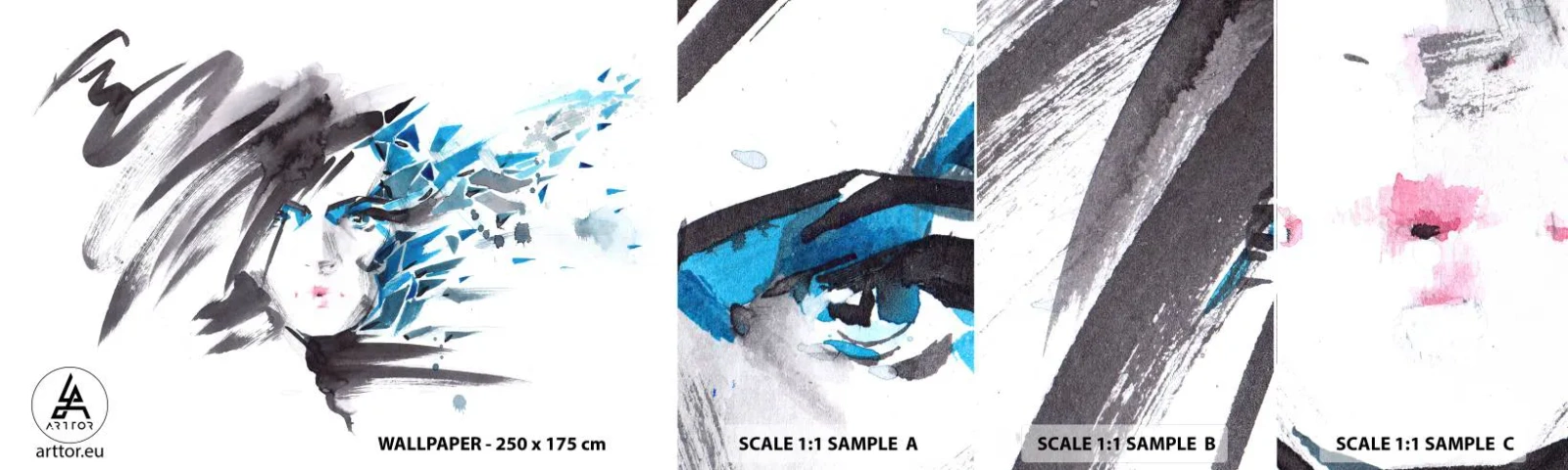 Fototapeta Próbka Samoprzylepna Deluxe Sticker - Portret zmysłowy w szarości i błękicie - Kobieta, Twarz Kobiety, Abstrakcja - 100x30 cm