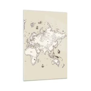 Obraz na szkle - Stylizowana mapa świata w odcieniach beżu i brązu - 70x100cm - Podróż dookoła świata - Nowoczesna dekoracja ścienna do salonu i sypialni ARTTOR