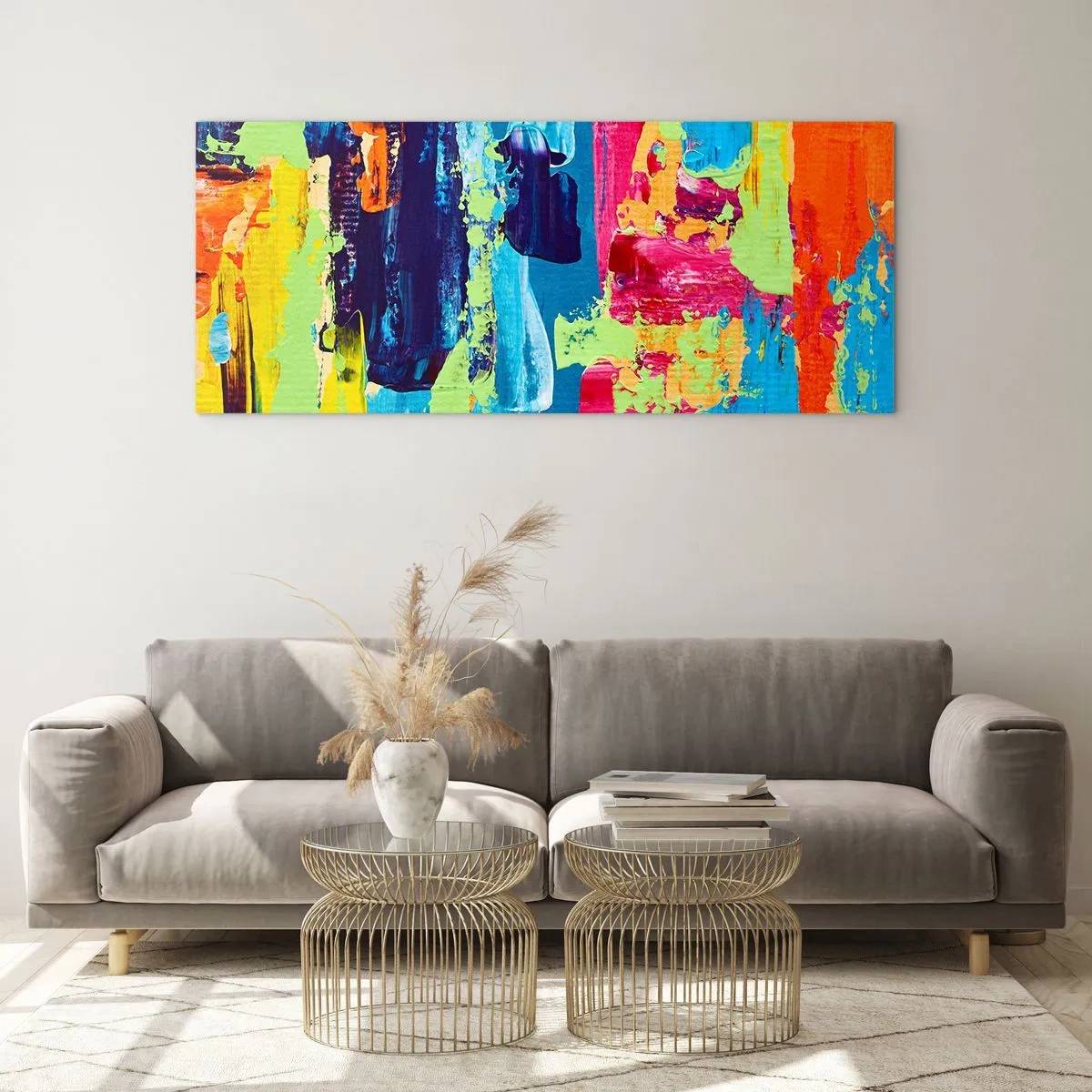 Obraz na szkle - Abstrakcyjna kompozycja kolorów w dynamicznej formie - 160x50cm - Życie jest piękne! - Nowoczesna dekoracja ścienna do salonu i sypialni ARTTOR