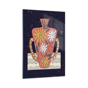 Obraz na szkle - Ozdobny dzban w stylu retro z florystycznym wzorem na ciemnym tle - 70x100cm - Malowany dzban - Nowoczesna dekoracja ścienna do salonu i sypialni ARTTOR