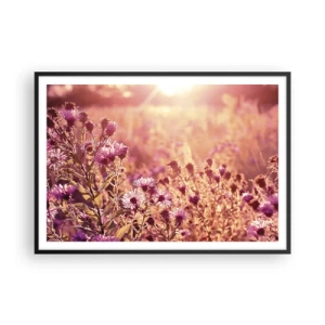 Plakat w czarnej ramie - Łąka w świetle zachodzącego słońca - 100x70cm - Przed odejściem lata - Nowoczesna dekoracja ścienna do salonu i sypialni ARTTOR