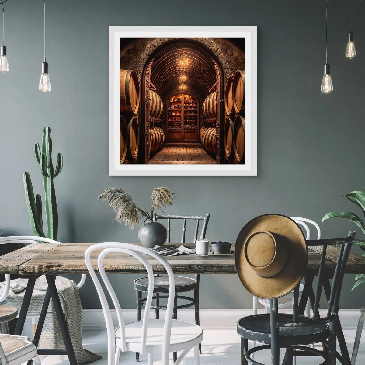 Plakat w białej ramie - Klimatyczna piwnica - 40x40 cm