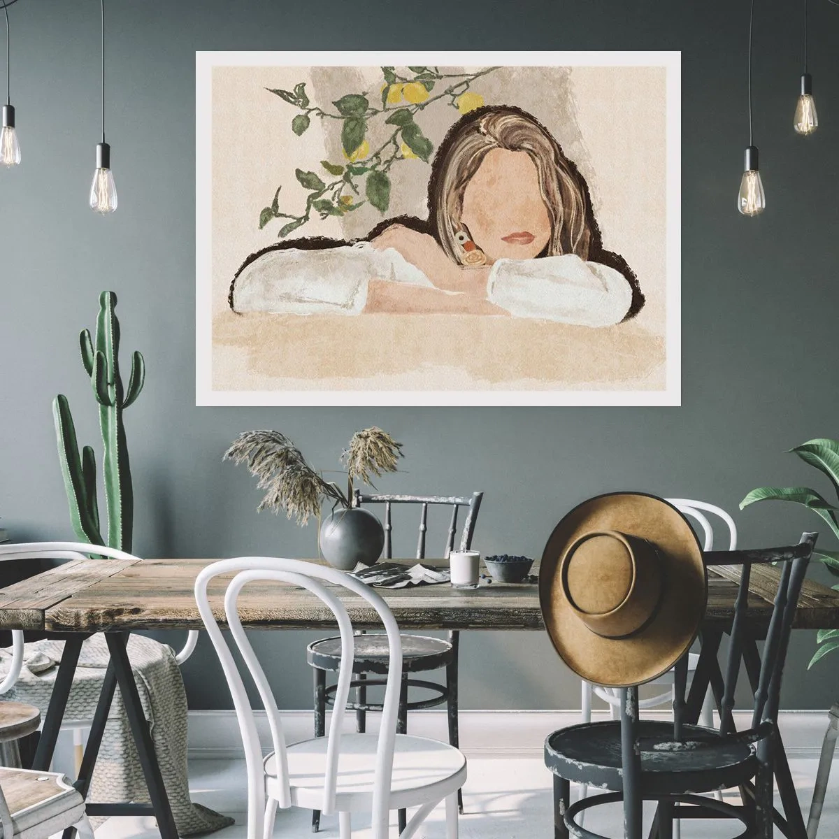 Plakat - Postać kobiety na tle cytrynowego drzewa - 100x70cm - Piękność południa - Nowoczesna dekoracja ścienna do salonu i sypialni ARTTOR