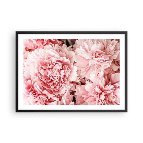 Plakat w czarnej ramie - Subtelne różowe piwonie w delikatnym ujęciu - 70x50cm - Różowe marzenie - Nowoczesna dekoracja ścienna do salonu i sypialni ARTTOR