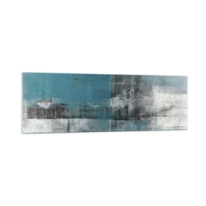 Obraz na szkle - Abstrakcyjna kompozycja w odcieniach błękitu z teksturą i warstwami - 160x50cm - Woda i powietrze - Nowoczesna dekoracja ścienna do salonu i sypialni ARTTOR