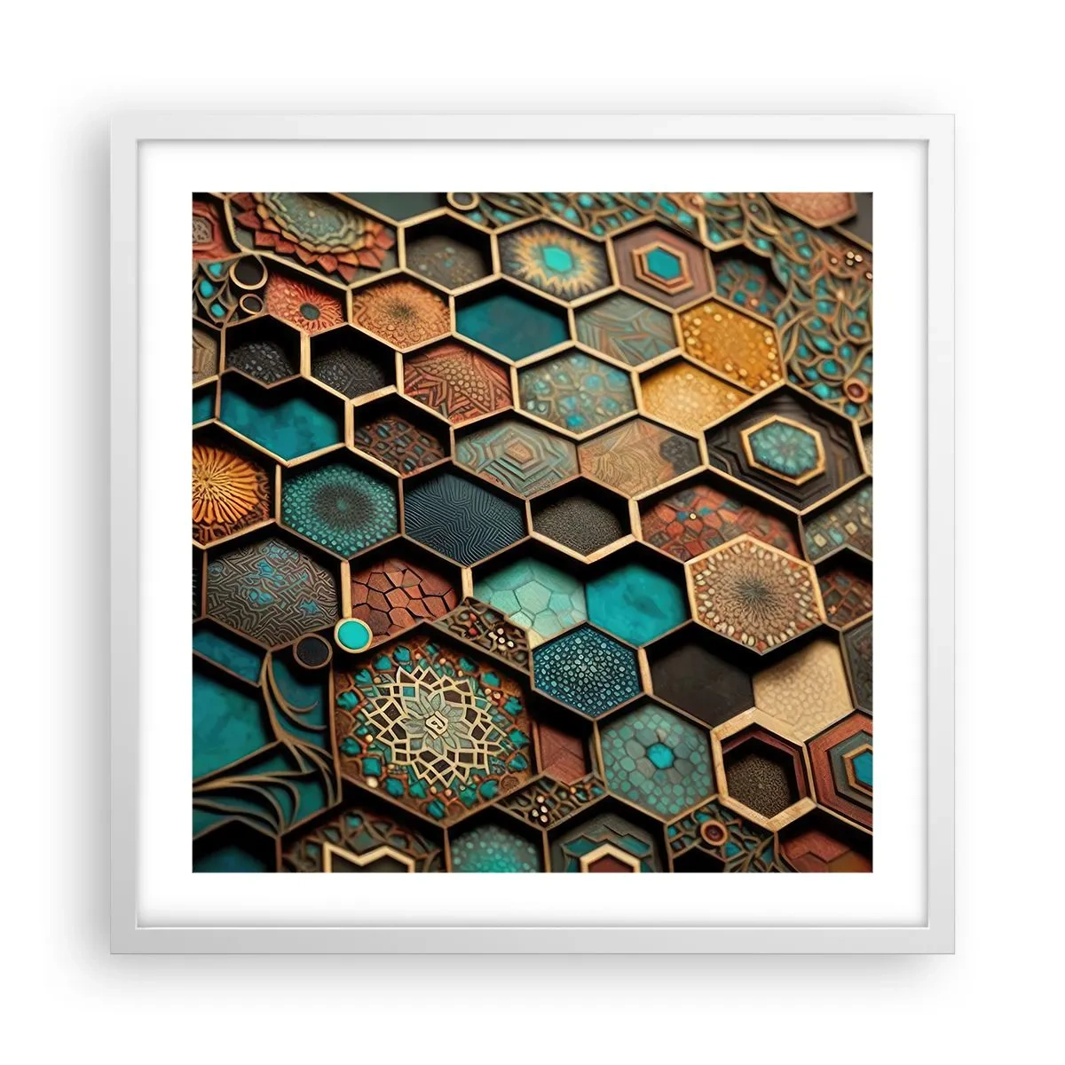 Plakat w białej ramie - Arabskie ornamenty – wariacja - 50x50 cm
