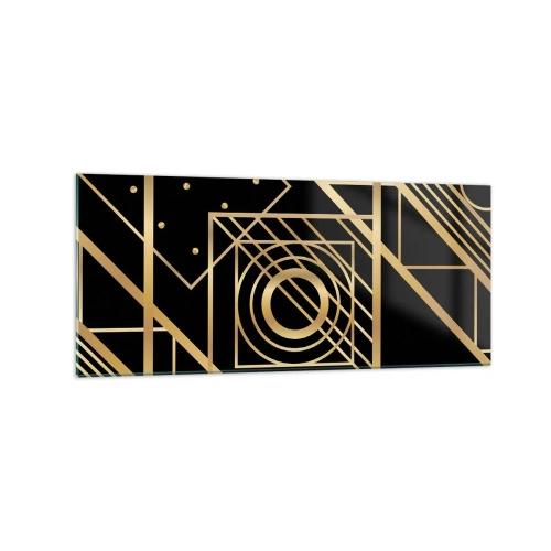 Obraz na szkle - Złote geometryczne wzory na czarnym tle - 120x50cm - Złota geometria - Nowoczesna dekoracja ścienna do salonu i sypialni ARTTOR