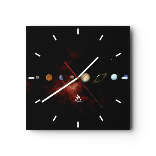 Zegar ścienny - Układ słoneczny z planetami na tle kosmosu - 30x30cm - Nasza okolica - Nowoczesna dekoracja ścienna do salonu i sypialni ARTTOR