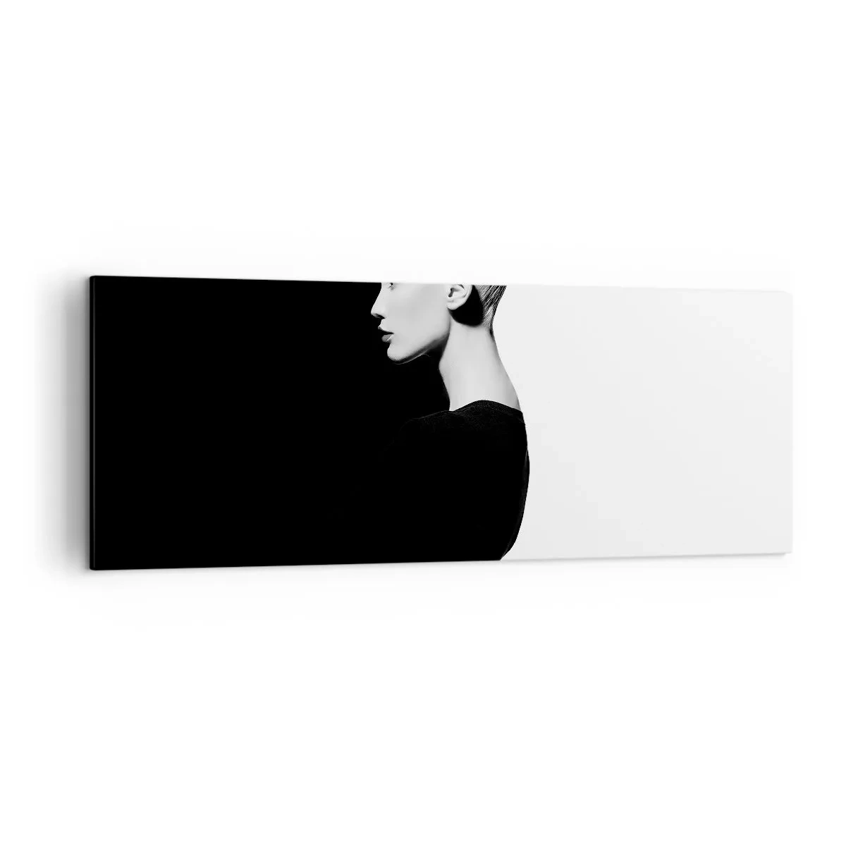 Obraz na płótnie - Stylowy portret kobiety na tle czarno-białym - 140x50cm - Po prostu kobieta - Nowoczesna dekoracja ścienna do salonu i sypialni ARTTOR
