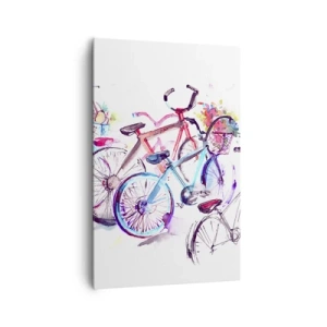 Obraz na płótnie - Kolorowe rowery w artystycznym stylu akwarelowym - 80x120cm - Zjazd klubu Antymoto - Nowoczesna dekoracja ścienna do salonu i sypialni ARTTOR