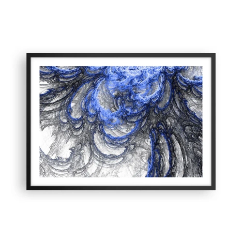 Plakat w czarnej ramie - Abstrakcyjne fale w odcieniach niebieskiego i szarego - 70x50cm - Narodziny fali - Nowoczesna dekoracja ścienna do salonu i sypialni ARTTOR